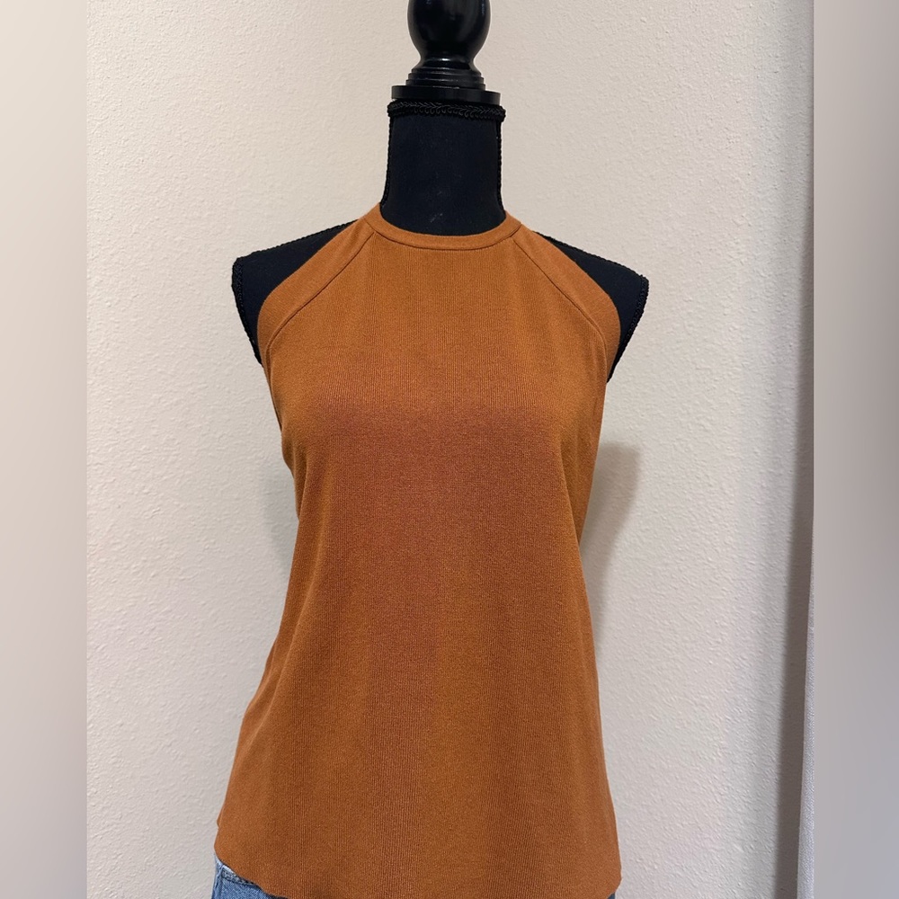 Favlux Women's Burnt Orange sleeveless Top With Open back size Medium.